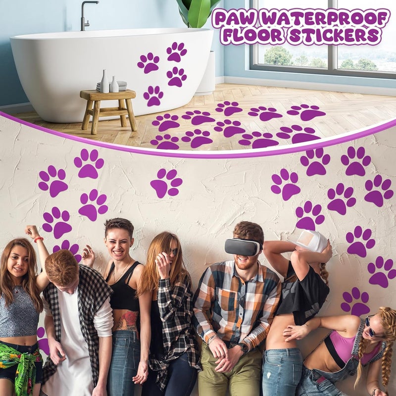 ReliThick 30 Pcs Paw Print Floor Decal 7.5" Large Pawprints Wall Cling Self Adhesive Footprint Floor Cling Window Stickers Wall Decal for Bedroom Living Room Decor(Purple) - Image 4